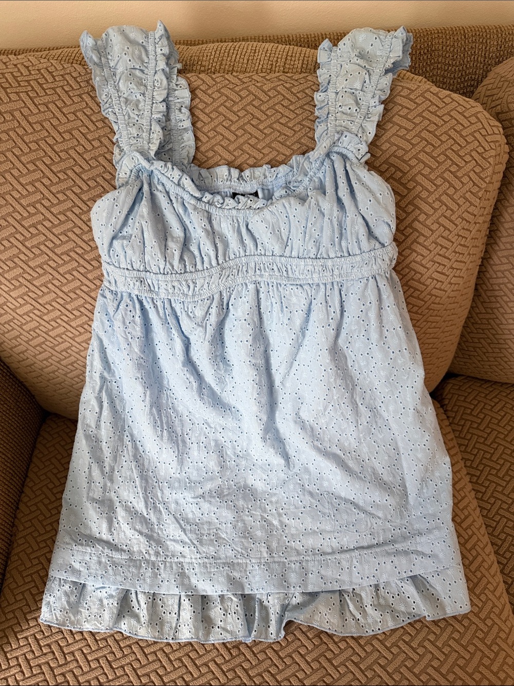 Windsor Light Blue Eyelet Ruffle Strap dress